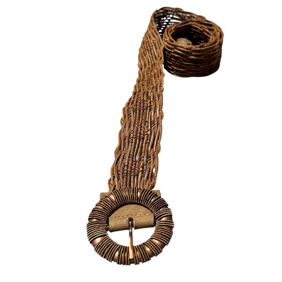 LEATHEROCK Brown Leather Woven Bohemian Belt with Round Leather Wrapped Buckle - Picture 3 of 5